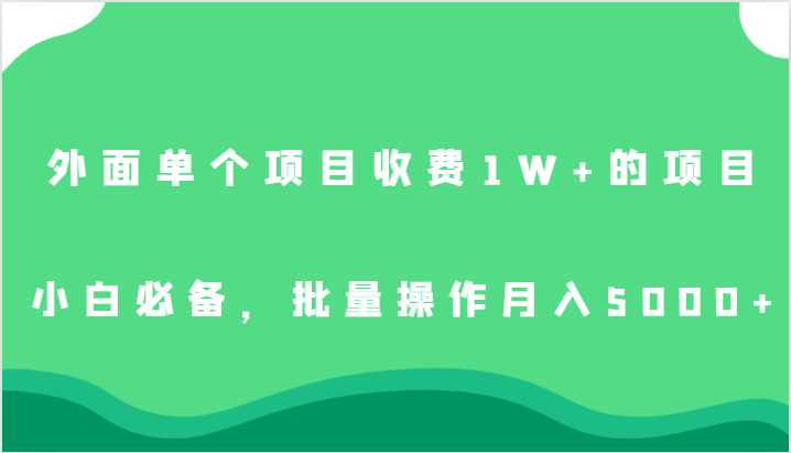 外面单个项目收费1W 的项目，小白必备，批量操作月入5000