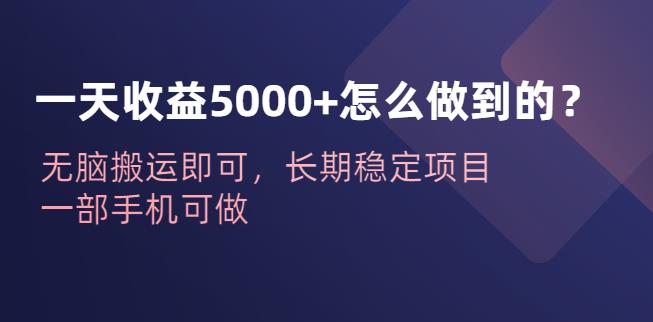 一天收益5000 怎么做到的？无脑搬运即可，长期稳定项目，一部手机可做【揭秘】