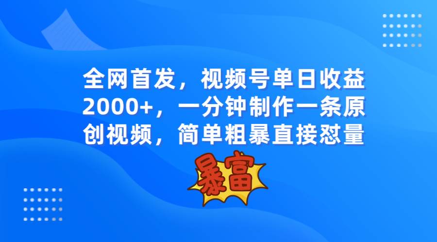 全网首发，视频号单日收益2000 ，一分钟制作一条原创视频，简单粗暴