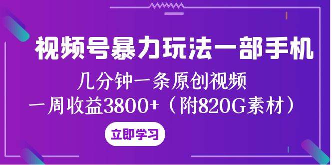 （8017期）视频号暴力玩法一部手机 几分钟一条原创视频 一周收益3800 （附820G素材）