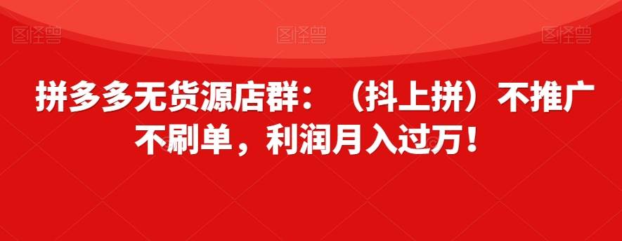 拼多多无货源店群：（抖上拼）不推广不刷单，利润月入过万！【揭秘】