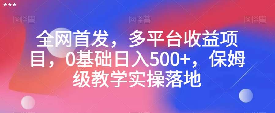 全网首发，多平台收益项目，0基础日入500 ，保姆级教学实操落地【揭秘】