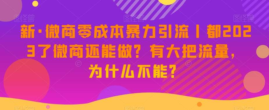 新·微商零成本暴力引流丨都2023了微商还能做？有大把流量，为什么不能？