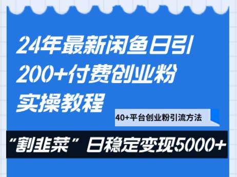 24年最新闲鱼日引200 付费创业粉，割韭菜每天5000 收益实操教程！