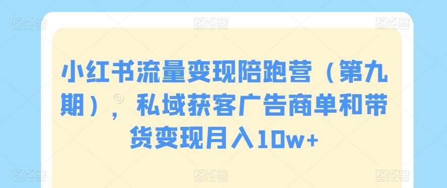 小红书流量变现陪跑营（第九期），私域获客广告商单和带货变现月入10w