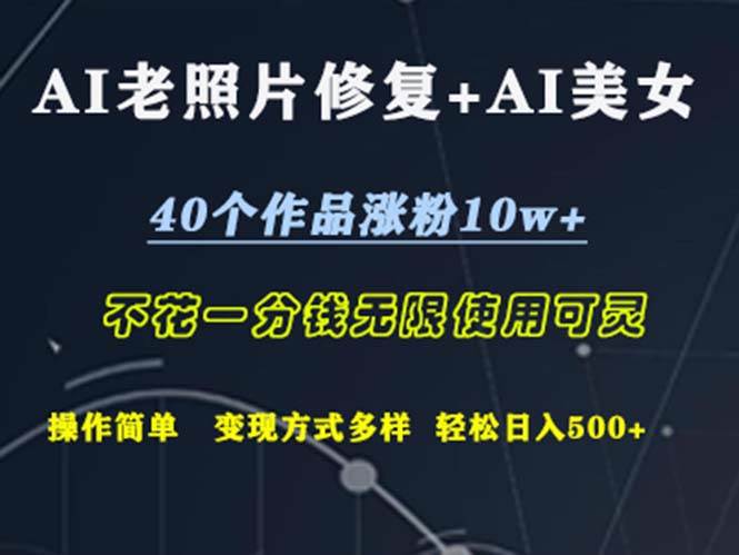 （12489期）AI老照片修复+AI美女玩发  40个作品涨粉10w+  不花一分钱使用可灵  操…