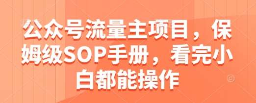 公众号流量主项目，保姆级SOP手册，看完小白都能操作