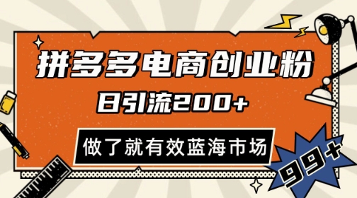 拼多多引流电商创业粉，日引200+，可矩阵放大，做了就有效【揭秘】