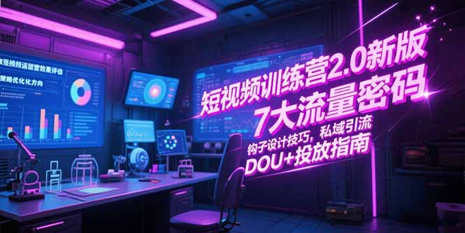 （15255期）短视频训练营2.0新版，7大流量密码/钩子设计技巧/私域引流/DOU+投放指南